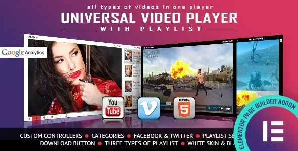 Universal Video Player - YouTube/Vimeo/Self-Hosted Elementor Widget